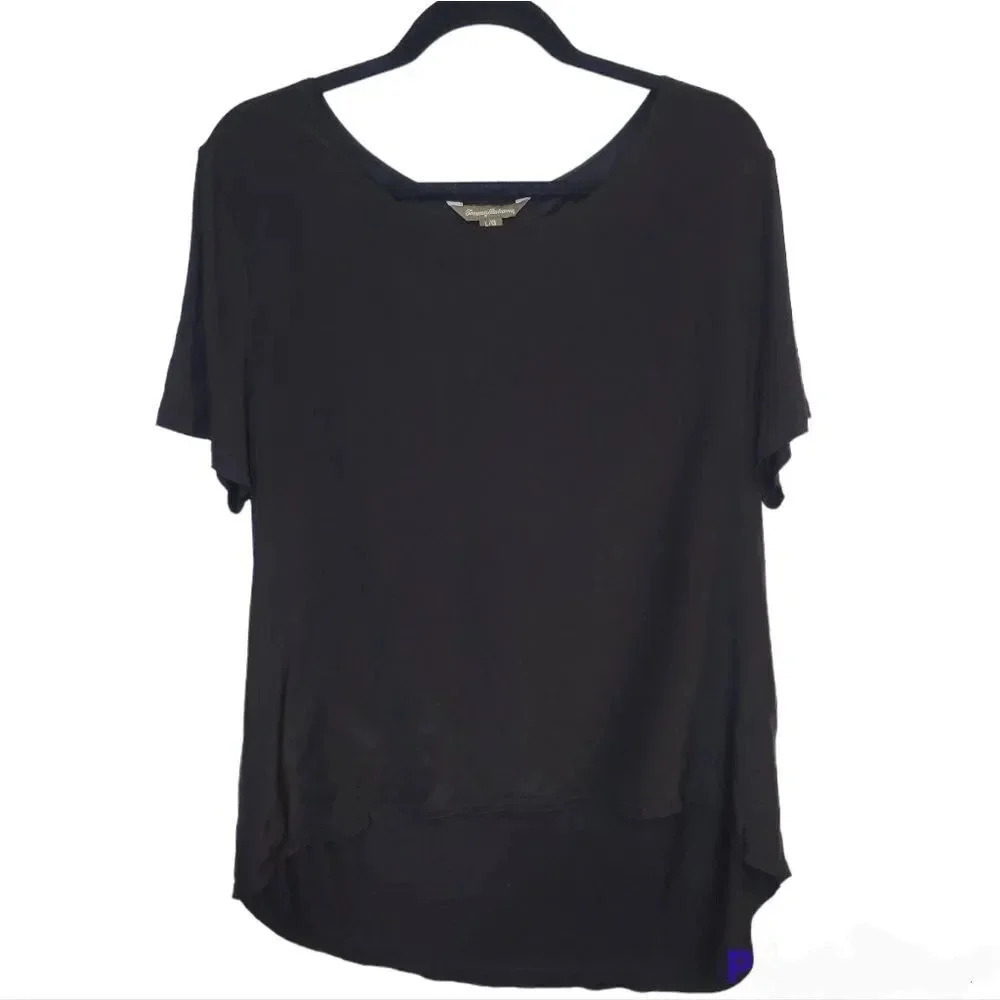 Tommy Bahama High-Low Short Sleeve Black blouse‎